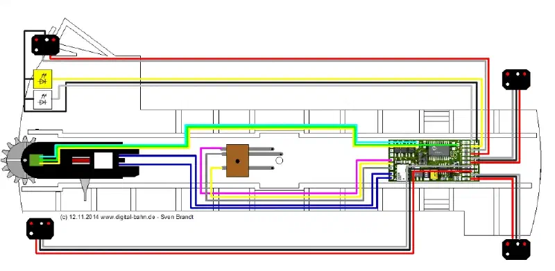 Schematische Darstellung der Verkabelung der Bühnenplatine