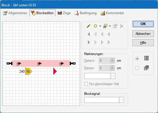 Blockeinstellungen im TrainController